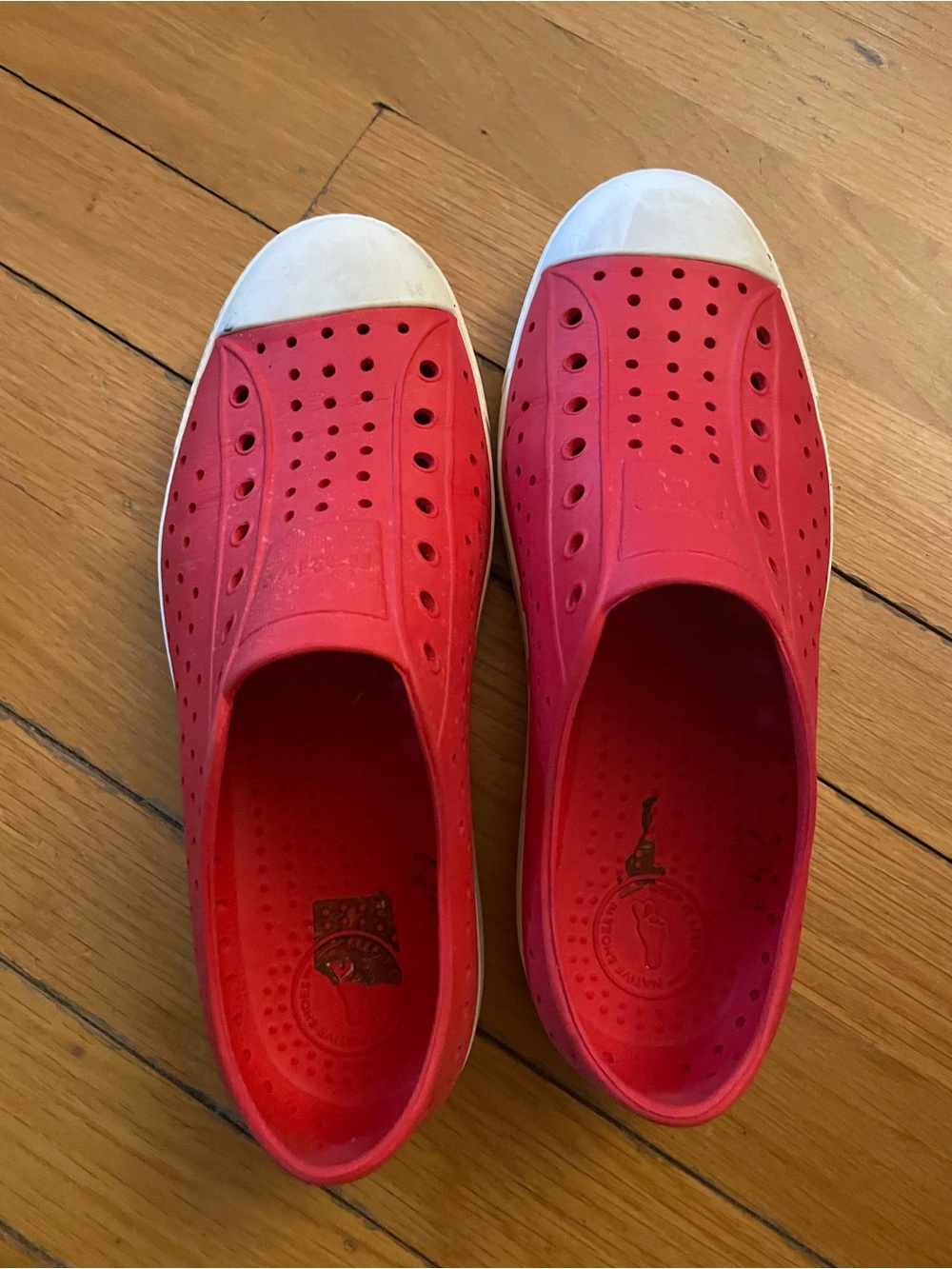 Native Red Slip-On Sneakers with White Toe Cap